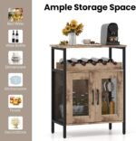 Wine Bar Cabinet, Grey Wash, 60 x 34 x 79 cm, Mesh-Door Cupboard with Glass Holder & Removable 4-Bottle Rack, Engineered Wood & Metal - Image 5