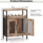 Wine Bar Cabinet, Grey Wash, 60 x 34 x 79 cm, Mesh-Door Cupboard with Glass Holder & Removable 4-Bottle Rack, Engineered Wood & Metal - Image 7