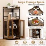 Corner Bar Cabinet, Rustic Brown, 47×47×130 cm, 2 Mesh Doors, Glass Holders, Adjustable Shelf, Anti-Tip Devices, Engineered Wood & Metal - Image 7