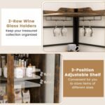 Corner Bar Cabinet, Rustic Brown, 47×47×130 cm, 2 Mesh Doors, Glass Holders, Adjustable Shelf, Anti-Tip Devices, Engineered Wood & Metal - Image 6