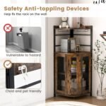 Corner Bar Cabinet, Rustic Brown, 47×47×130 cm, 2 Mesh Doors, Glass Holders, Adjustable Shelf, Anti-Tip Devices, Engineered Wood & Metal - Image 4