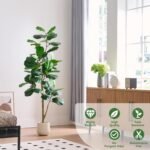 Artificial Fiddle Leaf Fig Tree, 180 cm, with White Pot & Pebbles, Bendable Branches, Realistic Ficus Lyrata for Indoor Decor - Image 2
