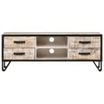 vidaXL Solid Acacia Wood TV Stand, 110 × 30 × 41 cm, 4 Drawers & 2 Open Compartments, Grey - Image 8