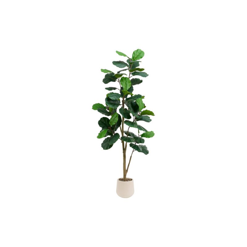 Artificial Fiddle Leaf Fig Tree, 180 cm, with White Pot & Pebbles, Bendable Branches, Realistic Ficus Lyrata for Indoor Decor