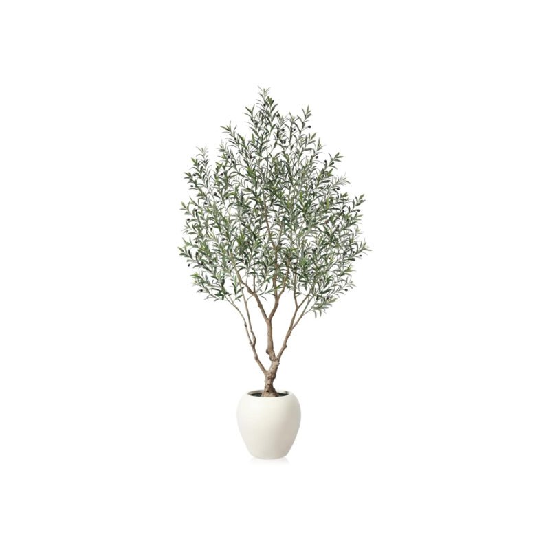 Artificial Olive Tree 8 ft (240 cm) Indoor with Round Planter, Bendable Branches, Hand-Painted Trunk, Green