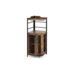 Corner Bar Cabinet, Rustic Brown, 47×47×130 cm, 2 Mesh Doors, Glass Holders, Adjustable Shelf, Anti-Tip Devices, Engineered Wood & Metal