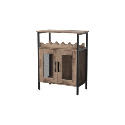 Wine Bar Cabinet, Grey Wash, 60 x 34 x 79 cm, Mesh-Door Cupboard with Glass Holder & Removable 4-Bottle Rack, Engineered Wood & Metal