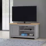 Modern TV Unit, 99 x 40 x 50 cm, Media Stand with Door & Open Shelf, Particle Board, Grey, for TVs up to 60 - Image 2